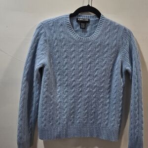 Kirkland Signature Light Blue 100% Cashmere Cable Knit Crewneck Sweater.